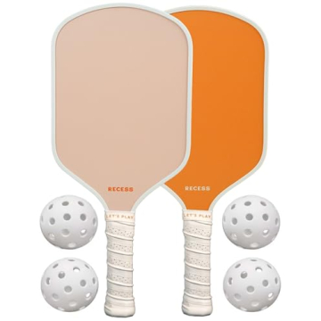 Recess Pickleball Starter Set - Premium Pickleball Paddles Set of 2 & Four Durable Balls - Best for ...