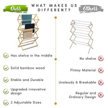 Bartnelli Bamboo Laundry Drying Rack for Clothes, Wood Clothing Dryer, Extreme Stability, Heavy Duty Built, Foldable, Collapsible Space Saving | 2 Size Tiers, Pre-Assembled (X-Large - BDR-552)