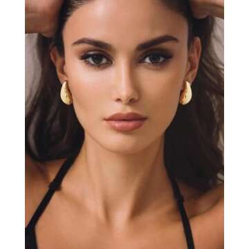 FUNEIA Extra Large Gold Teardrop Earrings - Chunky Statement Jewelry