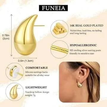 FUNEIA Gold Teardrop Earrings for Stylish Women