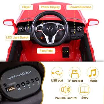 TOBBI Licensed Mercedes Benz Car for Kids,Ride on Cars with 2.4G Remote Control,Double Doors, 5 Point Safety Belt,LED Lights
