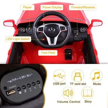 TOBBI Licensed Mercedes Benz Car for Kids,Ride on Cars with 2.4G Remote Control,Double Doors, 5 Point Safety Belt,LED Lights
