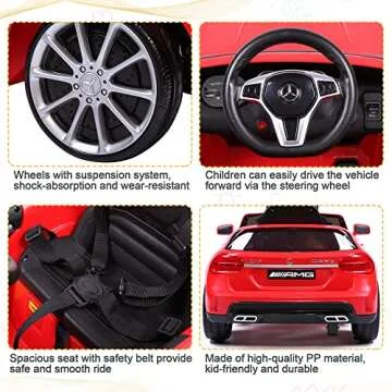 TOBBI Licensed Mercedes Benz Car for Kids,Ride on Cars with 2.4G Remote Control,Double Doors, 5 Point Safety Belt,LED Lights