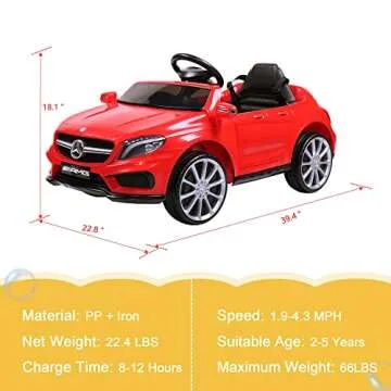 TOBBI Licensed Mercedes Benz Car for Kids,Ride on Cars with 2.4G Remote Control,Double Doors, 5 Point Safety Belt,LED Lights