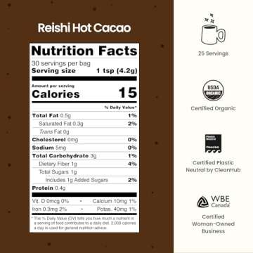 Blume Reishi Hot Cocoa Blend - Vegan & Keto Friendly Mushroom Latte - 30 Servings