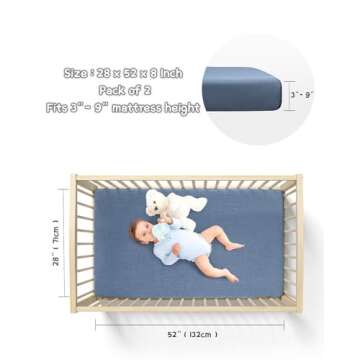 Bearmoss Muslin Crib Sheets 100% Cotton Baby Crib Sheets Fitted for Standard Crib Mattress & Toddler Bed Mattress 52"x28" Soft Breathable Crib Sheets Neutral for Boys Girls - 2 Pack (Blue Elephant)