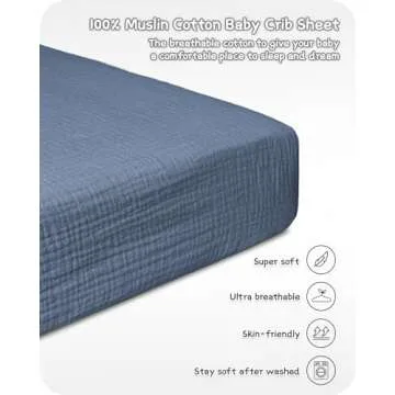 Bearmoss Muslin Crib Sheets 100% Cotton Baby Crib Sheets Fitted for Standard Crib Mattress & Toddler Bed Mattress 52"x28" Soft Breathable Crib Sheets Neutral for Boys Girls - 2 Pack (Blue Elephant)