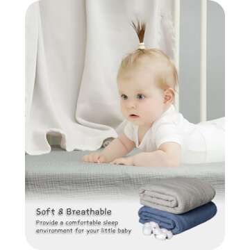 Bearmoss Muslin Crib Sheets 100% Cotton Baby Crib Sheets Fitted for Standard Crib Mattress & Toddler Bed Mattress 52"x28" Soft Breathable Crib Sheets Neutral for Boys Girls - 2 Pack (Blue Elephant)