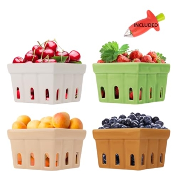 Jayour 4 PACK - Ceramic Berry Baskets | Decorative Ceramic Bowl for Berries, Fruit, and Veggies | Gr...