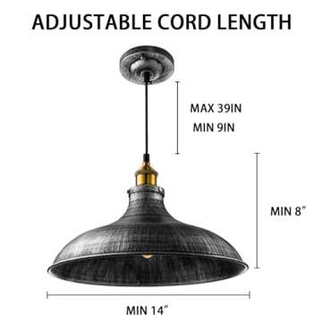 LightInTheBox Rustic Pendant Light Industrial Light Fixture Farmhouse Hanging Lamp Silver Black Island Ceiling Light for Kitchen Island Barn Dining Room Garage