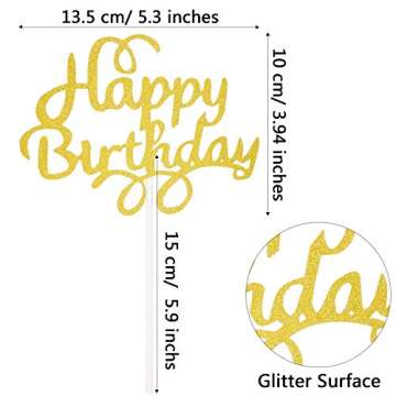 Boao 40 Pieces Birthday Cake Toppers Happy Glitter Birthday Cupcake Topper Cake Party Supplies Decor...