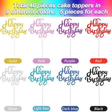 Boao 40 Pieces Birthday Cake Toppers Happy Glitter Birthday Cupcake Topper Cake Party Supplies Decorations for Children or Adults, 8 Colors