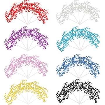 Boao 40 Pieces Birthday Cake Toppers Happy Glitter Birthday Cupcake Topper Cake Party Supplies Decorations for Children or Adults, 8 Colors