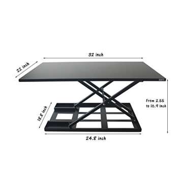 Standing Desk Stand Up Desk Height Adjustable Desk Standing Desk Converter Sit Stand Desk Converter Foldable Desk Adjustable Height Desk Folding Workstation Desk Riser Ergonomic Table Stand - 32 inch