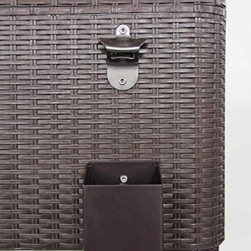80 Quart Qt Rolling Cooler Ice Chest Cart for Outdoor Patio Deck Party, Dark Brown Wicker Faux Rattan Tub Trolley, Portable Backyard Party Drink Beverage Bar, Wheels with Shelf & Bottle Opener