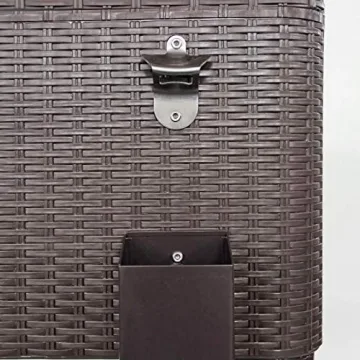 80 Quart Qt Rolling Cooler Ice Chest Cart for Outdoor Patio Deck Party, Dark Brown Wicker Faux Rattan Tub Trolley, Portable Backyard Party Drink Beverage Bar, Wheels with Shelf & Bottle Opener