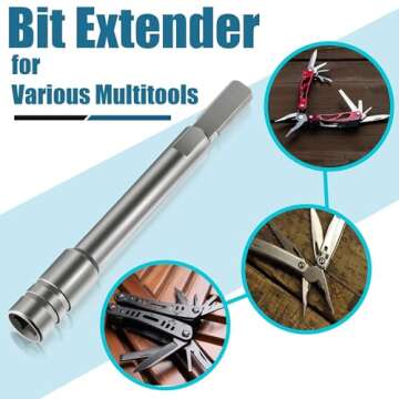 Dreyoo Multitool Bit Driver Extender, Multi Tool 1/4 Bit, Bit Kit Extender Compatible with Leatherman/Surge/Wave Plus and Signal Bits Set, Multitool Bit Driver Extender (Silver)