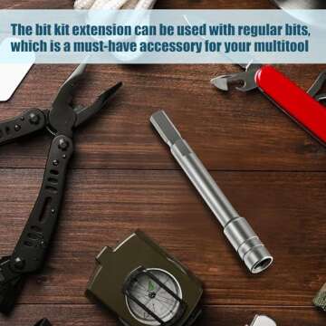 Dreyoo Multitool Bit Driver Extender, Multi Tool 1/4 Bit, Bit Kit Extender Compatible with Leatherman/Surge/Wave Plus and Signal Bits Set, Multitool Bit Driver Extender (Silver)