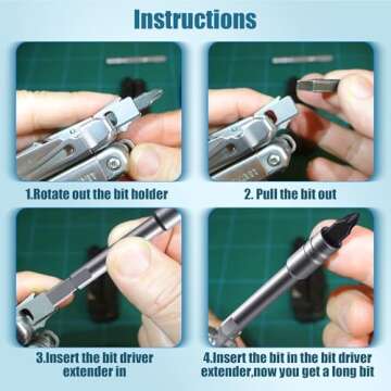Dreyoo Multitool Bit Driver Extender, Multi Tool 1/4 Bit, Bit Kit Extender Compatible with Leatherman/Surge/Wave Plus and Signal Bits Set, Multitool Bit Driver Extender (Silver)
