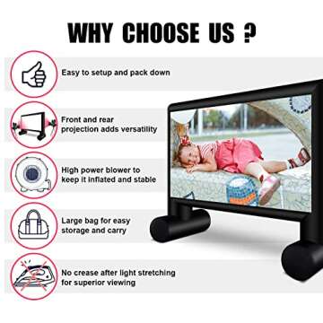 XHYCPY Inflatable Projector Screen 15ft Inflatable Movie Screen Outdoor with Air Blower and Storage ...