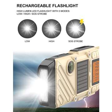 Walkie Talkies for Adults Rechargeable, FM/NOAA Emergency Radios with Weather Alerts, LED Flashlight & SOS Alarm, Solar Powered Hand Crank Long Range 2 Way Radios Walkie Talkie with USB Charged