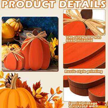 Ferraycle 3 Pcs Thanksgiving Pumpkin Decor Fall Decor Autumn Farmhouse Sign Rustic Tiered Tray Decorations Table Centerpieces Standing Wooden Block Sign for Halloween Home Kitchen
