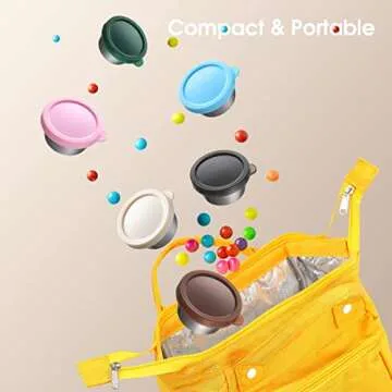 6x1.6 oz Salad Dressing Container To Go, Reusable Condiment Container with Lids, Fits in Bentgo Kids Lunch Box, Premium Silicone, Easy Open, Leakproof, Stainless Steel Small Dipping Sauce Cups