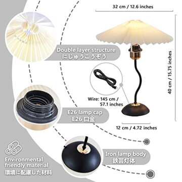 OKOOI Harp Pleated Lamp Neutral Lamp Small Table Lamp Living Room Decor Small Space Bedside Counter Lamp Modern Pleated Spiral Lamp Bedroom Umbrella Lamp 2 Pieces