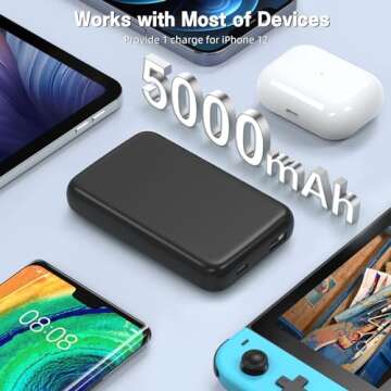 HAIARA for MagSafe Portable Charger, 5000mAh Wireless Magnetic Power Bank with USB C & A Charging, Slim Phone Battery Pack for iPhone 16/16 Pro/16 Pro Max, iPhone 15/14/13 Series - (Black)