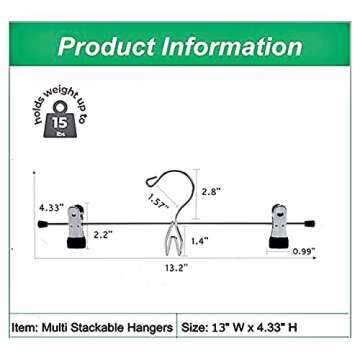 Amber Home 12 Pack Heavy Duty Add on Metal Pants Skirt Hangers, Stackable Add-on Metal Clothes Hangers with 2-Adjustable Clips, Cascading Clip Hangers Space Saving for Jeans, Slacks