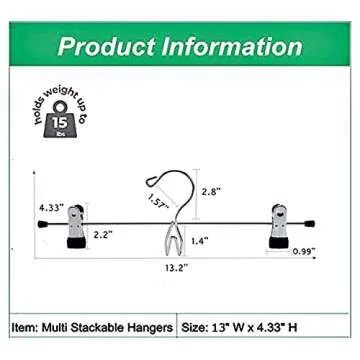 Amber Home 12 Pack Heavy Duty Add on Metal Pants Skirt Hangers, Stackable Add-on Metal Clothes Hangers with 2-Adjustable Clips, Cascading Clip Hangers Space Saving for Jeans, Slacks