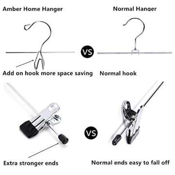 Amber Home 12 Pack Heavy Duty Add on Metal Pants Skirt Hangers, Stackable Add-on Metal Clothes Hangers with 2-Adjustable Clips, Cascading Clip Hangers Space Saving for Jeans, Slacks