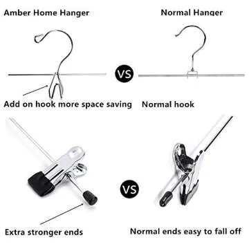 Amber Home 12 Pack Heavy Duty Add on Metal Pants Skirt Hangers, Stackable Add-on Metal Clothes Hangers with 2-Adjustable Clips, Cascading Clip Hangers Space Saving for Jeans, Slacks
