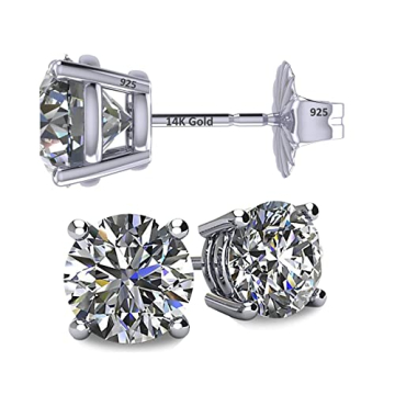 14K Gold & Sterling Silver CZ Stud Earrings - 4.00cttw