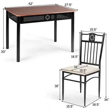 Tangkula 5 Piece Dining Table and Chairs Set Vintage Retro Wood Top Metal Frame Padded Seat Dining Table Set Home Kitchen Dining Room Furniture