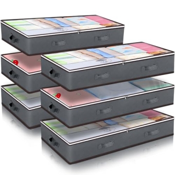 90L Under Bed Storage Containers, 6 Pack Underbed Closet Storage Organizer System, Moving Bags with ...