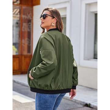 IN'VOLAND Womens Jacket Plus Size Bomber Jackets Lightweight with Pockets Zip Up Quilted Casual Coat Outwear