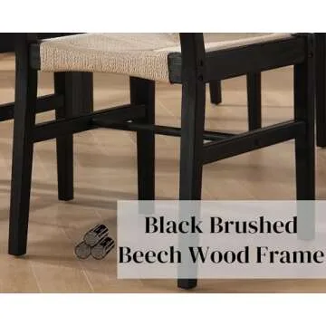 Mid Century Modern Rattan Dining Chairs Set of 4 Black Beechwood Kitchen Chairs Farmhouse Woven Dining Room Chairs Armless Boho Cane Wicker Chair Wooden Dining Chairs with Weave Hemp Seat and Backrest