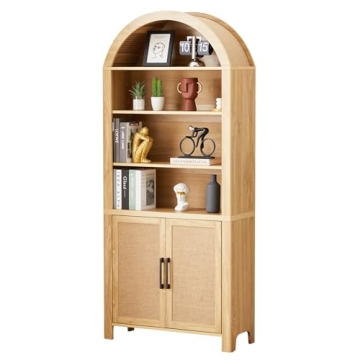 FurSch 71" Tall Arched Bookcase,6 Tier Wooden Arched Bookshelf with Door,Arched Storage Cabinet Pant...
