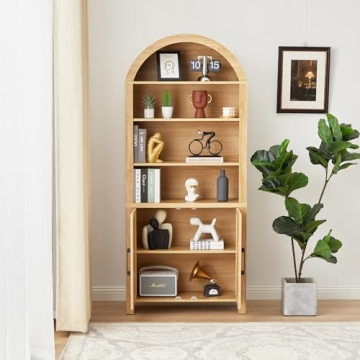 FurSch 71" Arched Bookshelf with Door for Stylish Storage
