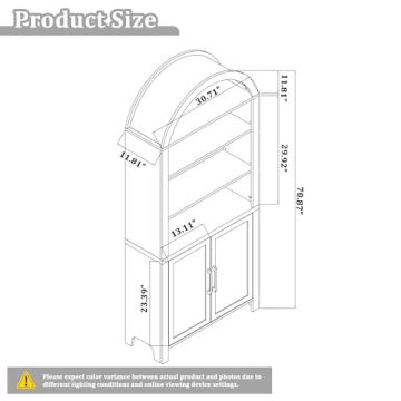 FurSch 71" Arched Bookshelf with Door for Stylish Storage