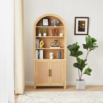 FurSch 71" Arched Bookshelf with Door for Stylish Storage
