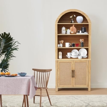 FurSch 71" Arched Bookshelf with Door for Stylish Storage