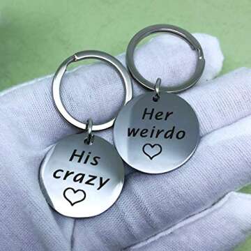 2pcs Key Chain Set for Her for Him Boyfriend Girlfriend Valentine Christmas Anniversary Gift Sets Her Weirdo His Crazy