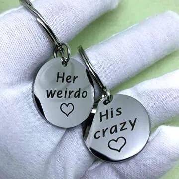 2pcs Key Chain Set for Her for Him Boyfriend Girlfriend Valentine Christmas Anniversary Gift Sets Her Weirdo His Crazy