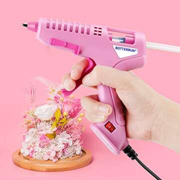 Hot Glue Gun, BOTTERRUN 60W Mini Hot Melt Glue Gun Kit with 15pcs 5.9inch Adhesive Glue Sticks and Practical Stand, Professional Quick Heating for DIY Arts Crafts Sealing School Home Repairs - Pink