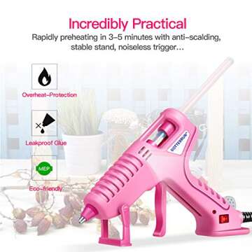 Hot Glue Gun, BOTTERRUN 60W Mini Hot Melt Glue Gun Kit with 15pcs 5.9inch Adhesive Glue Sticks and Practical Stand, Professional Quick Heating for DIY Arts Crafts Sealing School Home Repairs - Pink