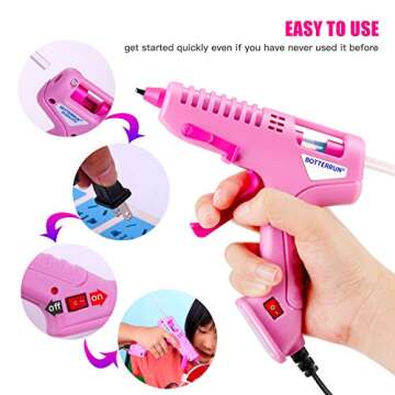 Hot Glue Gun, BOTTERRUN 60W Mini Hot Melt Glue Gun Kit with 15pcs 5.9inch Adhesive Glue Sticks and Practical Stand, Professional Quick Heating for DIY Arts Crafts Sealing School Home Repairs - Pink