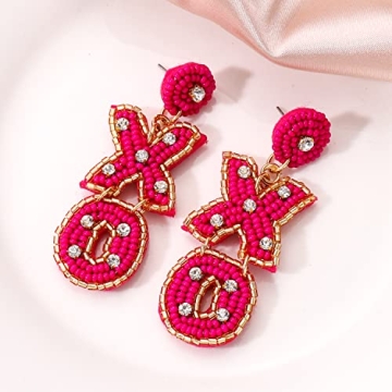 Valentine’s Day Earrings Beaded XOXO Drop Earrings Fashion Trendy Crystal Big Love Dangle Hot Pink Earrings for Women Statement Jewelry (Rosy XO)