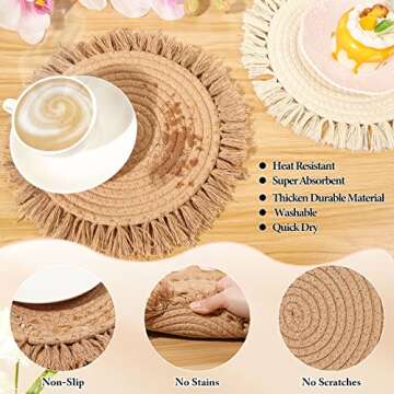 13 Inch Boho Cotton Placemats Set for Home Dining